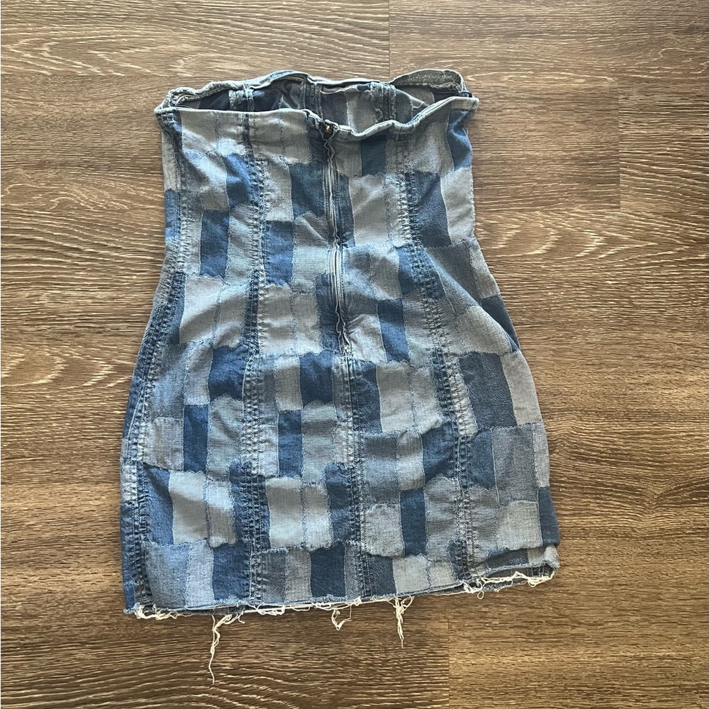 Wild Fable Strapless Denim Patchwork Mini Dress - image 4